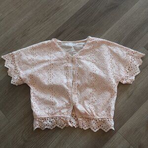 ZARA girls pink eyelet top broderie button summer 11-12 yrs cotton event cottage
